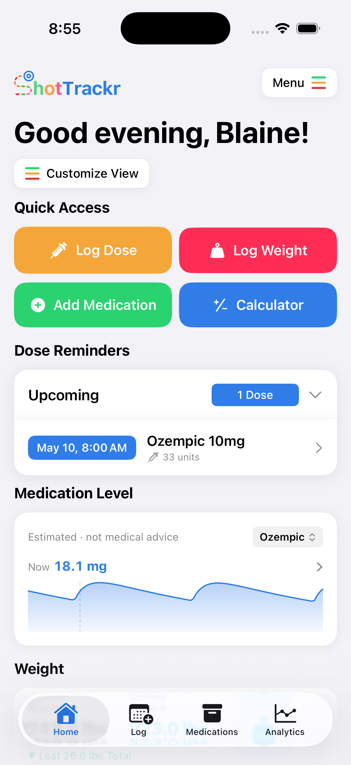 ShotTrackr home screen
